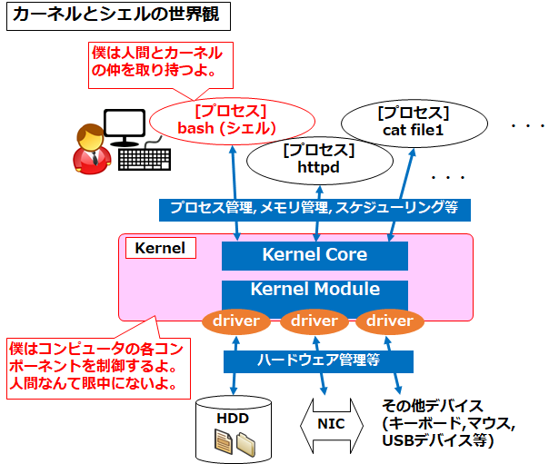 図解 Windows Linuxのカーネルとシェルの違いと役割 一般ユーザとシステムユーザ サービスユーザ からの見え方 Seの道標